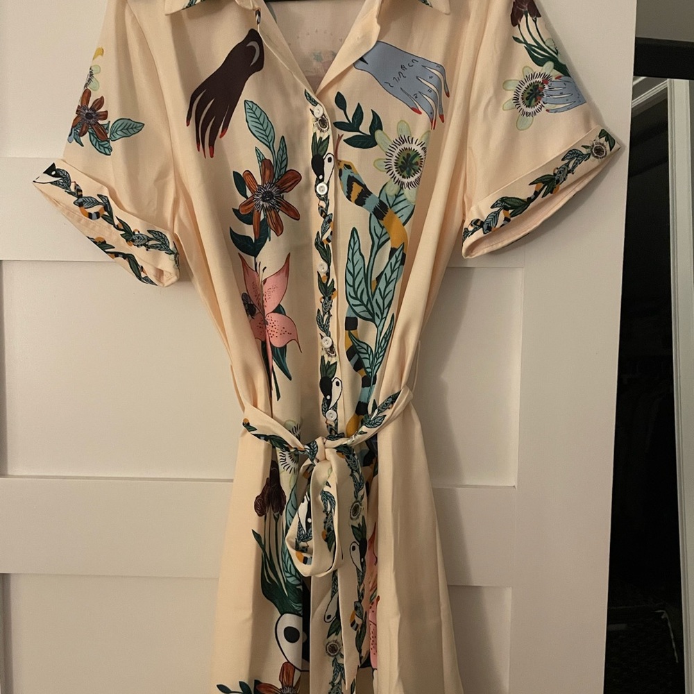 Commense Cream Botanical Mini Dress with Multicolor Floral Print - Picture 5 of 6